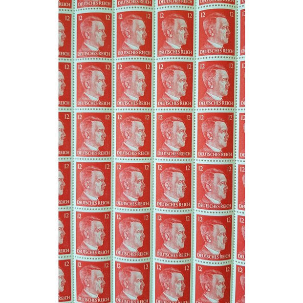FULL AND COMPLETE GERMAN WWII HITLER HEAD STAMP SHEET OF 100 STAMPS 12 RPF VALUE. FULL GUM
