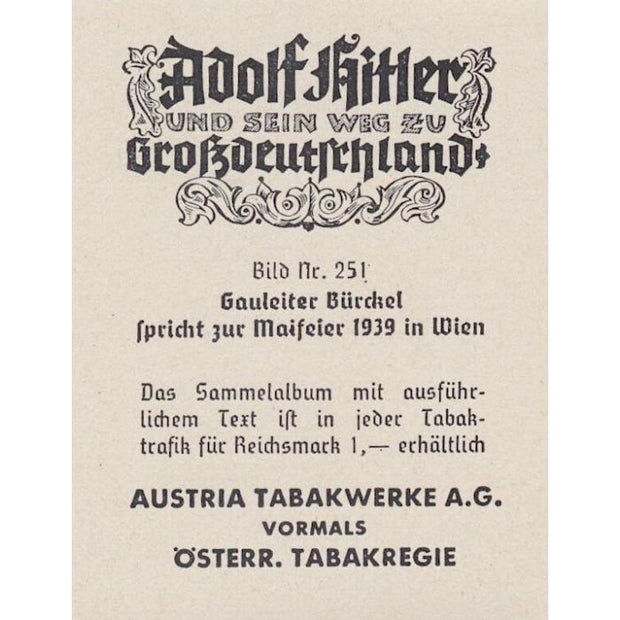 GAULEITER BURCKEL SPRICHT ZUR MAIFEIER 1939 IN WEIN CIGARETTE CARD