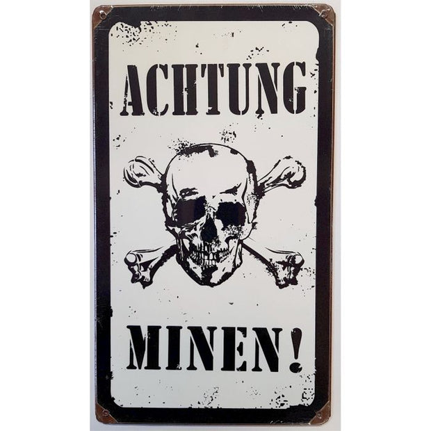 GERMAN ACHTUNG MINEN METAL SIGN 8" X 14"