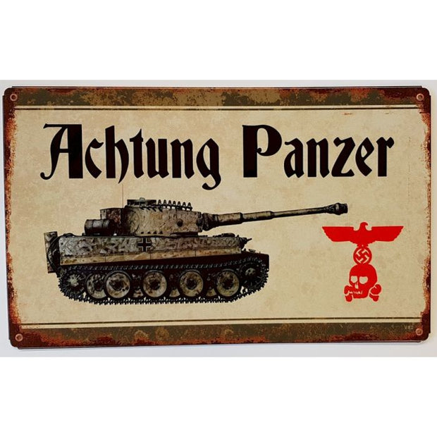 GERMAN ACHTUNG PANZER METAL SIGN 8" X 14"