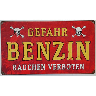 GERMAN DANGER GASOLINE METAL SIGN 8" X 14"