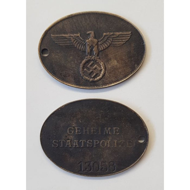 GERMAN SECRET POLICE ID - Geheime Staatspolizei Bronze Oval
