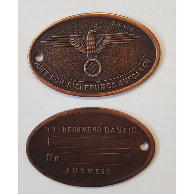 GERMAN SECRET POLICE ID - SS Heinwehr Danzig Bronze
