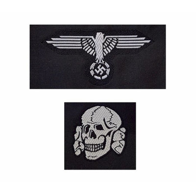 German Ss Cap Skull and Eagle Bevo Style Hat Badge Em Grey Set