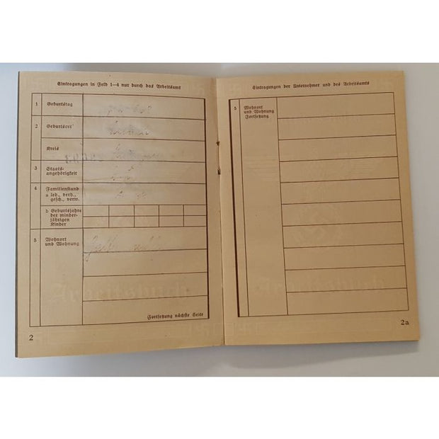 GERMAN 2ND ISSUE VERSION NAZI PARTY PAY WORKBOOK DEUTFCHES REICH ARBEITSBUCH