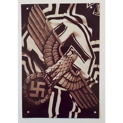 GERMAN WW2 ARMY EAGLE WITH SWASTIKA AND FLAG METAL SIGN