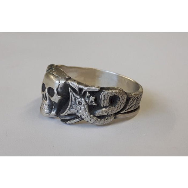 German Ww2 Ss Skull Ring With Serpents