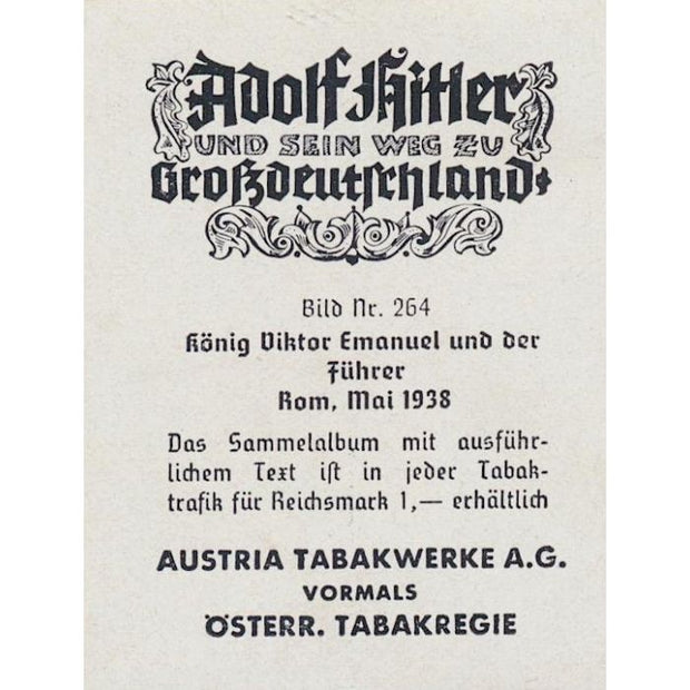HONIG VIKTOR EMANUEL UND DER FUHRER ROM, MAI 1938 CIGARETTE CARD