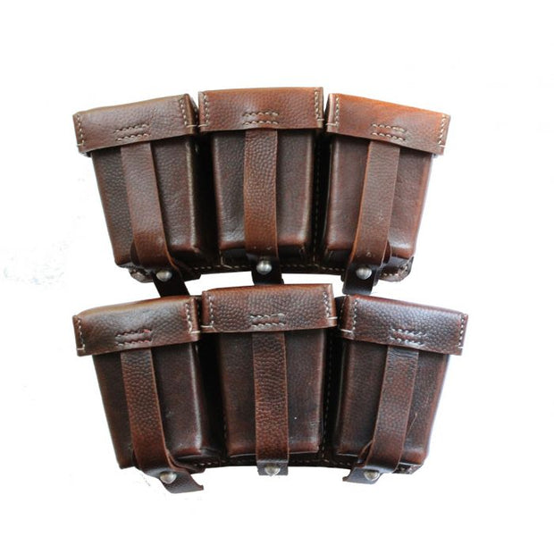 German Ww1 1918 K98 Brown Leather Triple Ammunition Pouch Set of 2