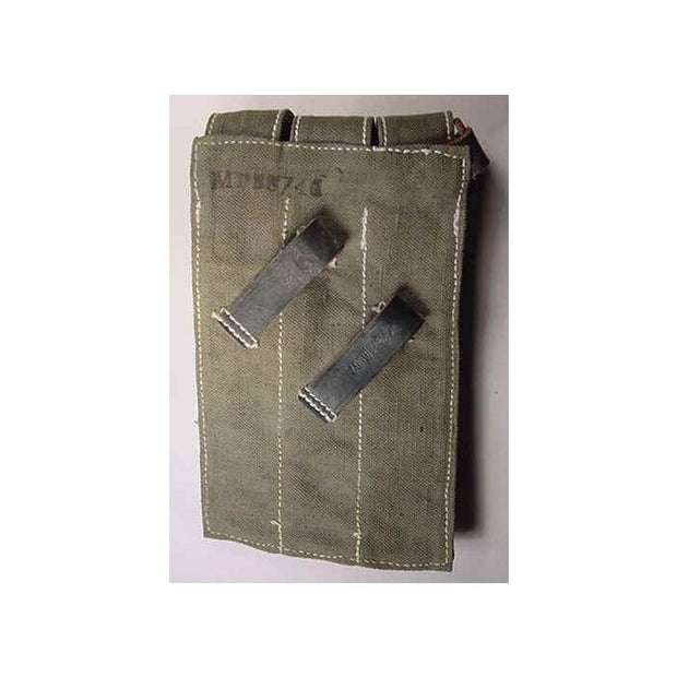 GERMAN MP40 POUCH GREEN CANVAS WITH BLACK LEATHER STRAPS WWII