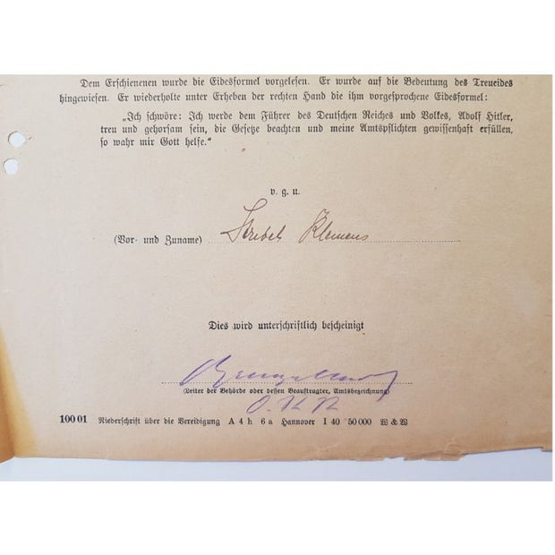 OATH OF LOYALTY TO HITLER DEUTSCHE REICHSBAHN DOCUMENT