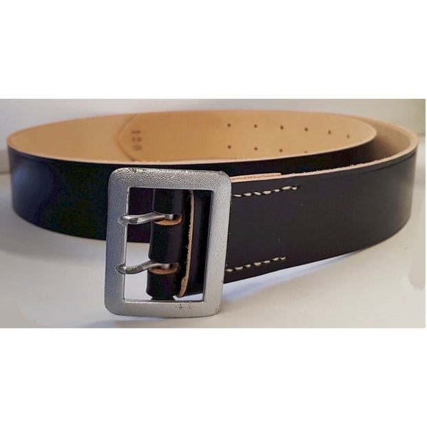 GERMAN SS OFFICER BLACK LEATHER BELT WITH ORIGINAL PEBBLED SILVER BUCKLE