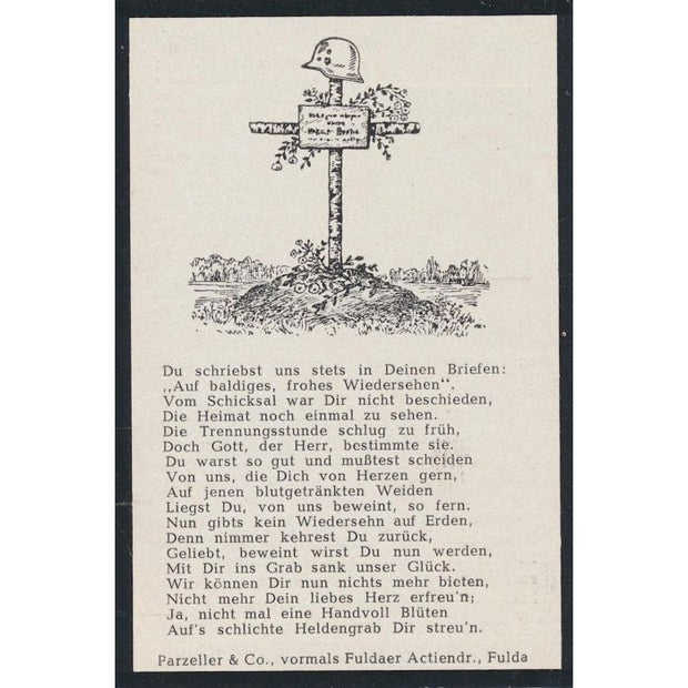 GERMAN WW2 DEATH CARD FOR PIONEER REGIMENT SOLDIER HERMANN PAPPERT