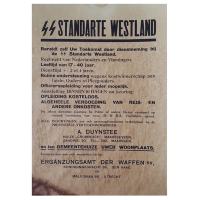 RECRUIT POSTER SS UNTERSCHARFUHRER PETER BURTEN 1./ERSATZ BTL SS WESTLAND DOCUMENT