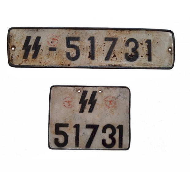 WW2 GERMAN WAFFEN SS VEHICLE LICENCE PLATE SET - ANTIQUE FINISH