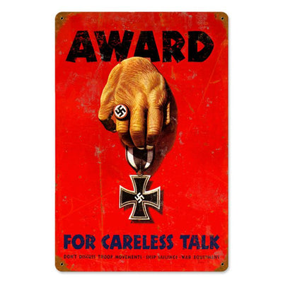 GERMAN CARELESS AWARD METAL SIGN 18" X 12"
