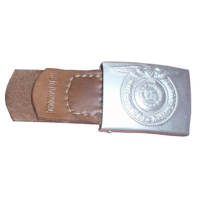 GERMAN SS EM/NCO'S BELT BUCKLE WITH LEATHER TAB