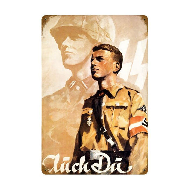 GERMAN SS HITLER YOUTH "THE SS CALLS YOU" METAL SIGN 18" X 12"