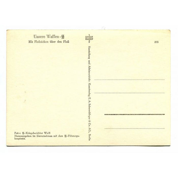 UNSERE WAFFEN-SS POST CARD "WITH RUBBER BOAT ACROSS THE RIVER" SERIES-373