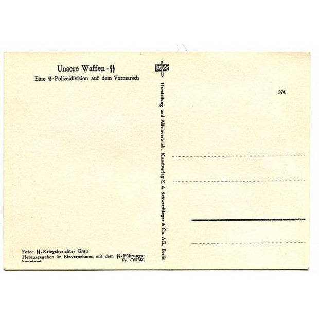 UNSERE WAFFEN SS POST CARD "AN SS POLICE DIVISION ON THE ADVANCE"