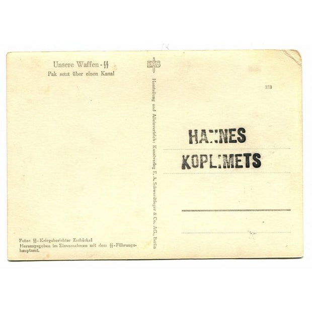 UNSERE WAFFEN SS POST CARD "ANTI-TANK GUN CROSSES A CANAL"