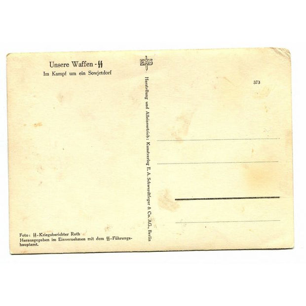 UNSERE WAFFEN SS POST CARD "IN BATTLE AROUND A SOVIET VILLAGE"